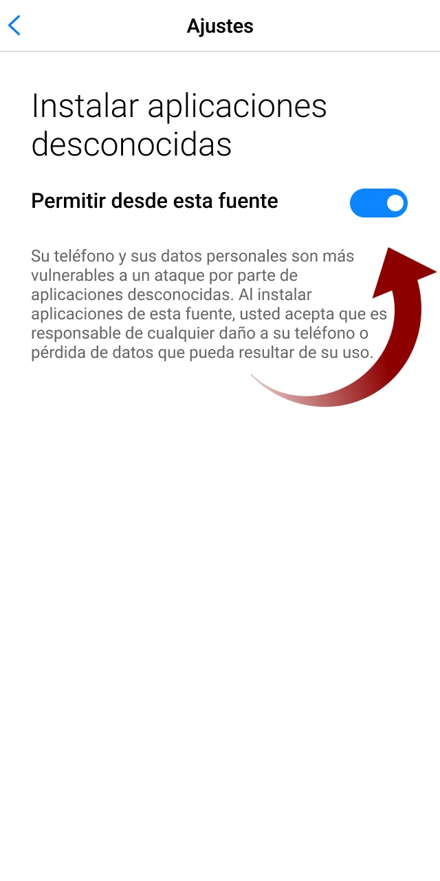 Permita la descarga de la aplicación Megapari en la configuración de seguridad de su teléfono.
