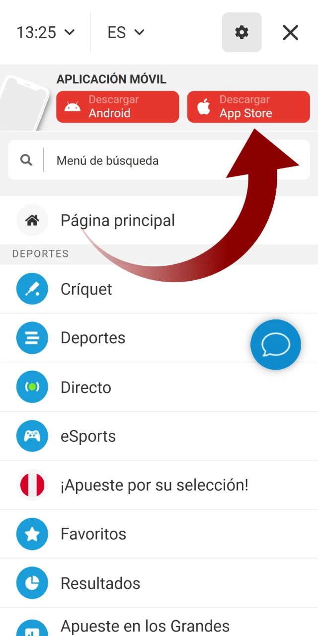 Haga clic en el botón de descarga de la aplicación IOS en el sitio web de Megapari.