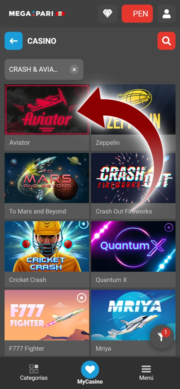 Encuentra Aviator en Megapari en la sección de juegos en sólo unos clics.