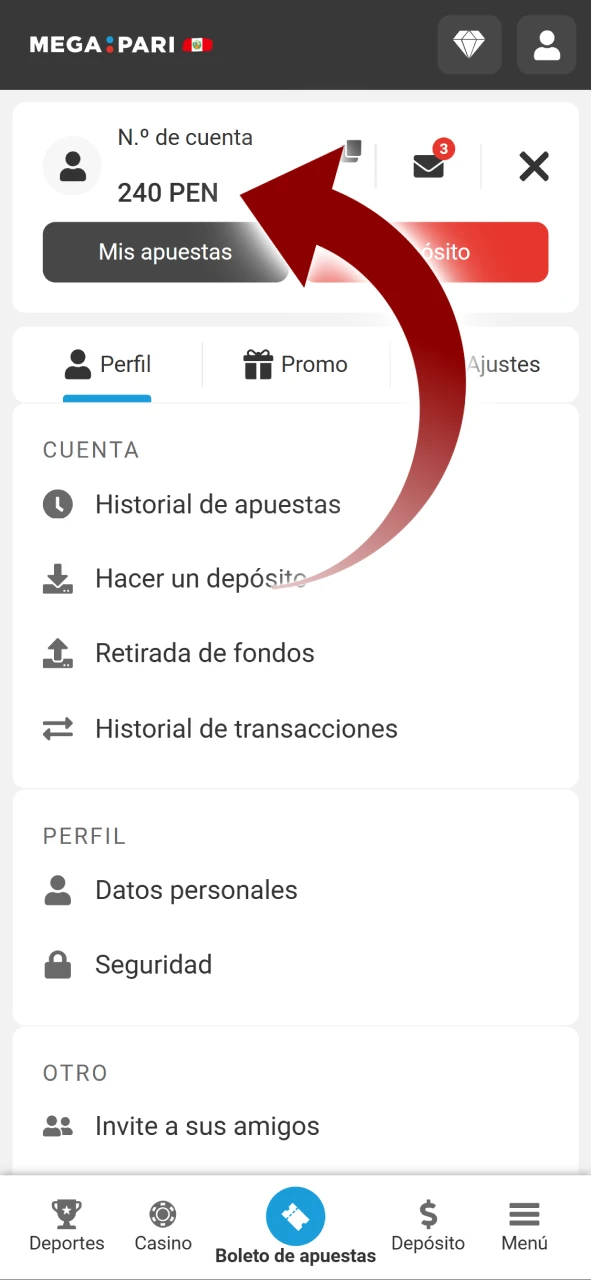 Comprueba si el bono se ha aplicado a tu cuenta Megapari.