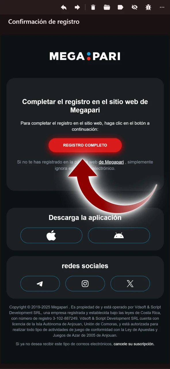 Completa tu registro verificando tu cuenta en Megapari Perú.