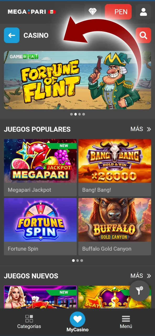 Juega tus juegos favoritos en Megapari Perú con solo un clic.