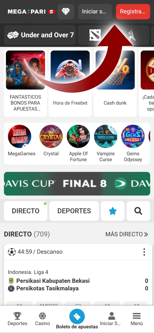 Haga clic en el botón de acceso en el sitio web de Megapari.