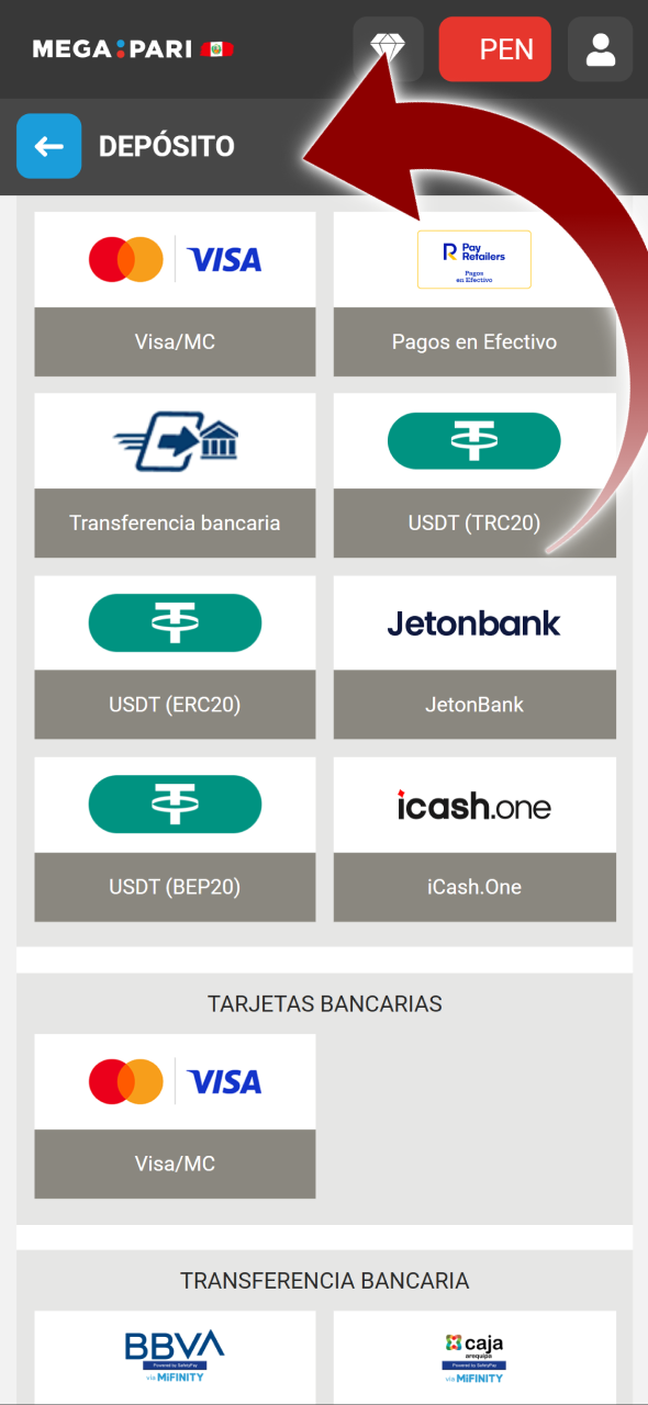 Elija cualquier opción de depósito que más le convenga en Megapari.