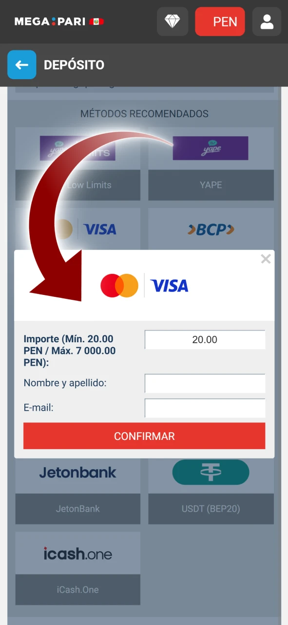 Complete toda la información para realizar un depósito en Megapari.