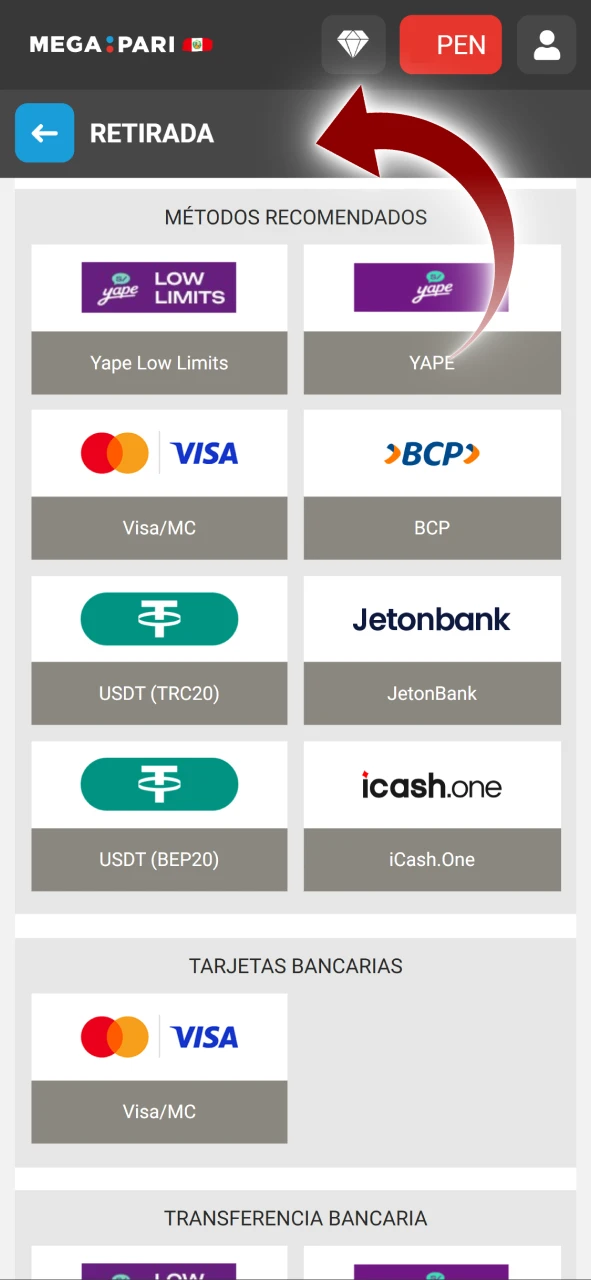 Elija entre las opciones de retiro que ofrece Megapari.