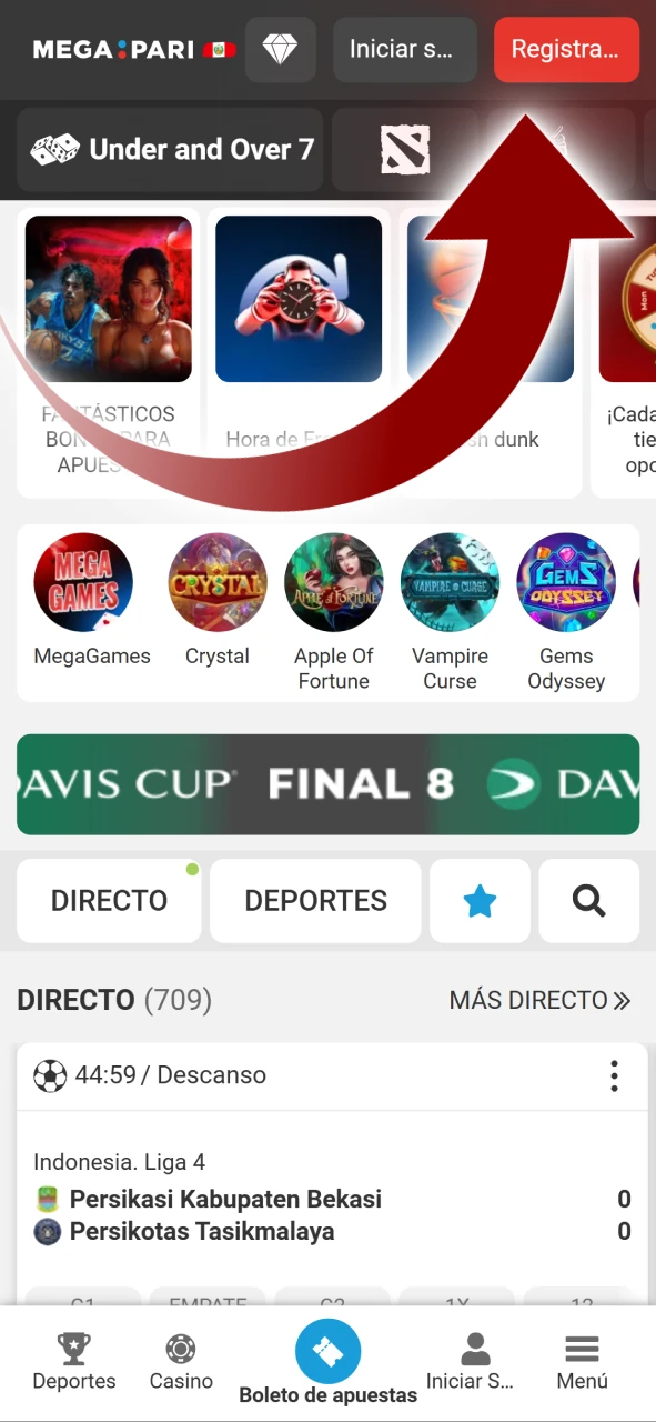 Haga clic en el botón rojo de registro en el sitio web oficial de Megapari.