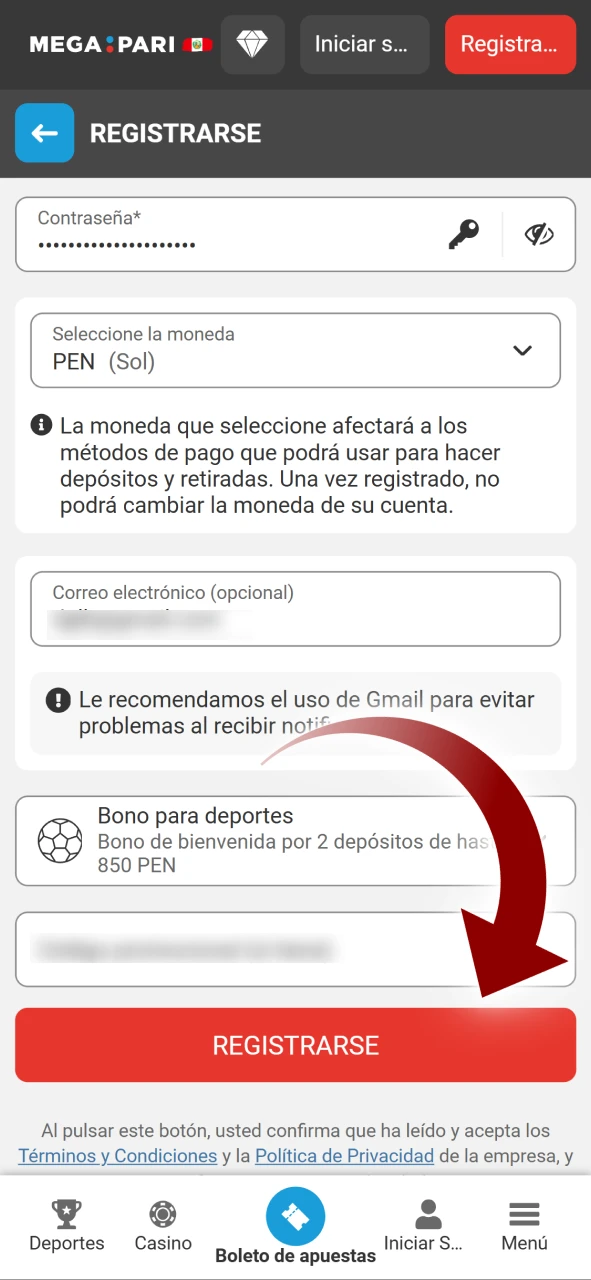 Haga clic en el botón para registrar su cuenta Megapari para completar el proceso.