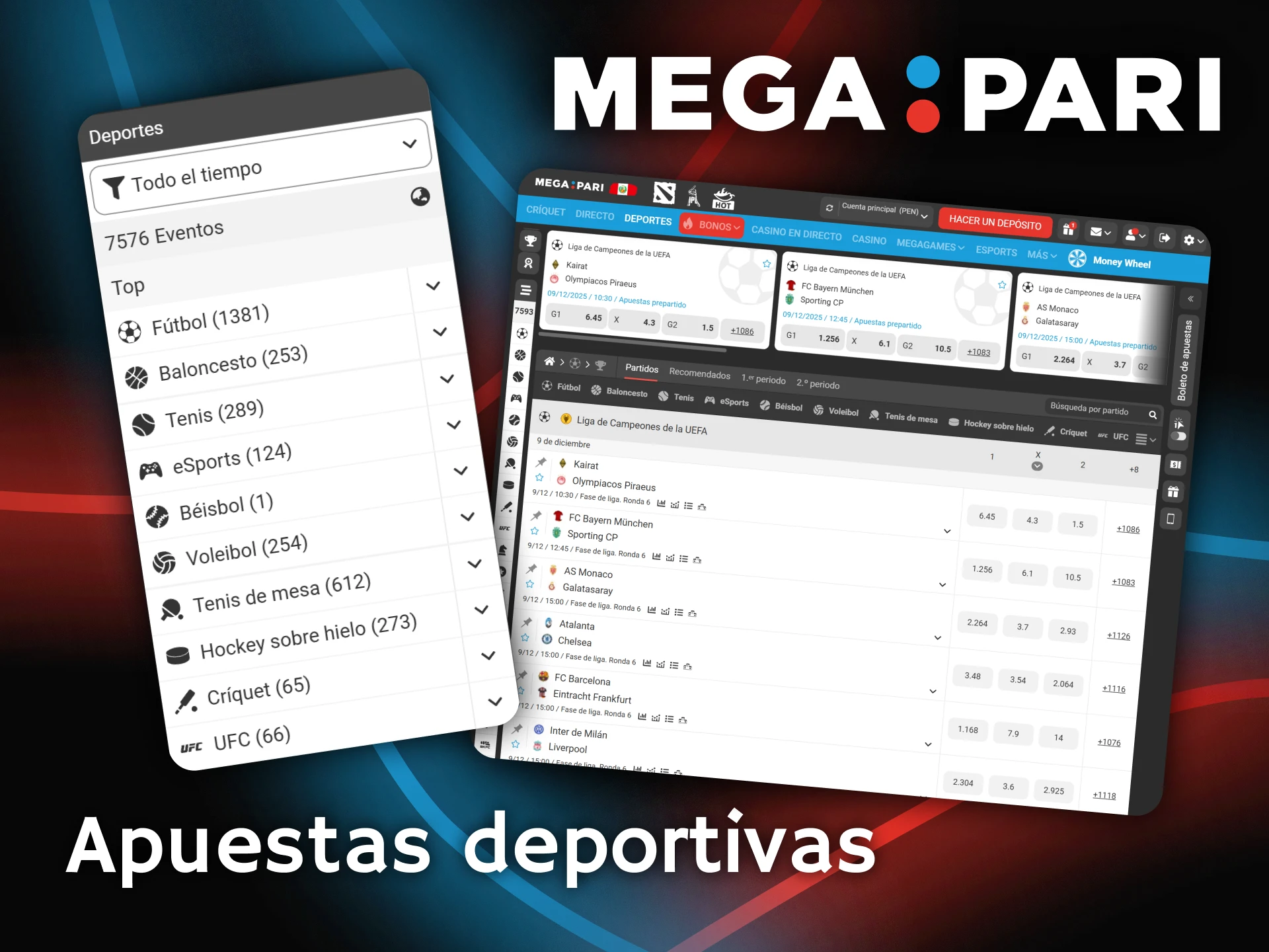 Explora la lista completa de deportes y eventos para apostar en vivo en Megapari.