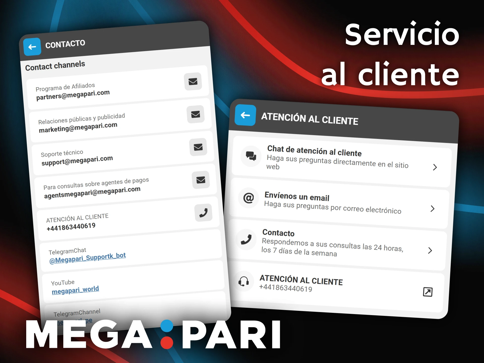 Encuentra los canales de contacto y escribe al soporte técnico de Megapari.