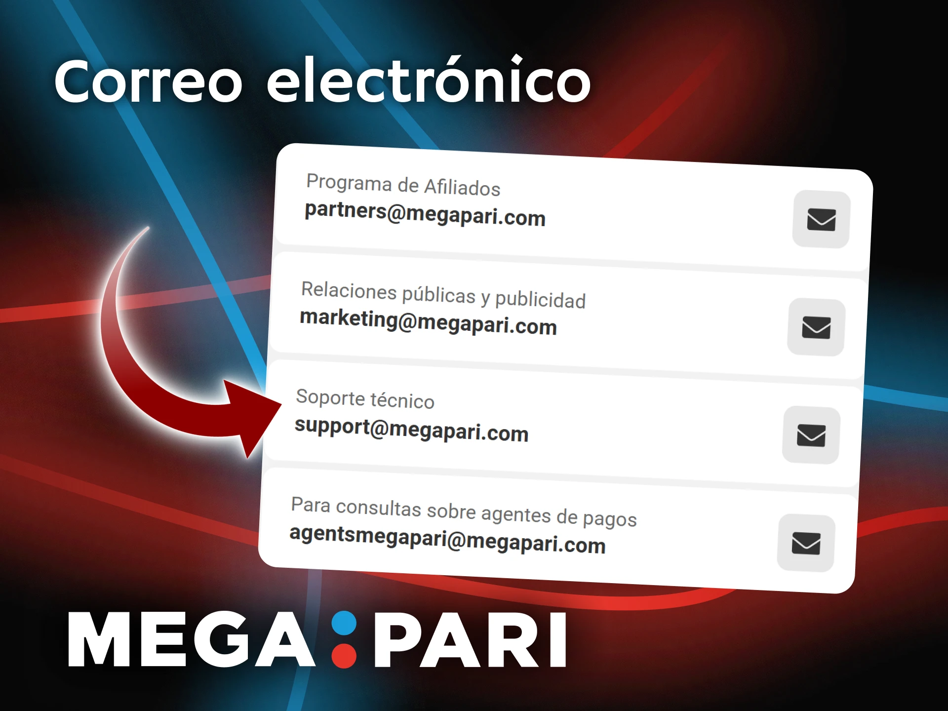 Envía tus consultas técnicas directamente al correo de soporte de Megapari.